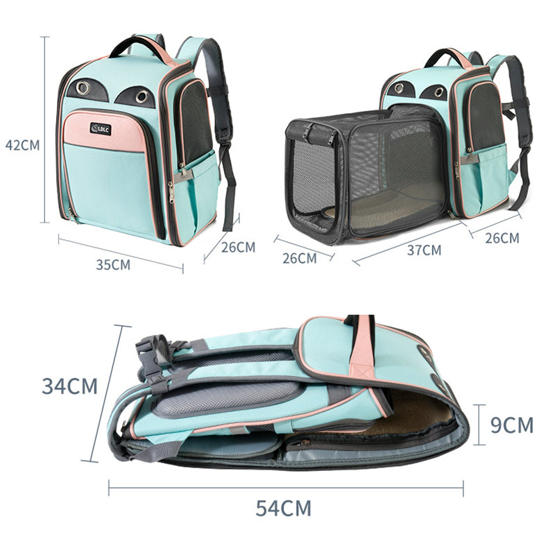 Mochila plegable extensible para mascotas: transportín de viaje transpirable con extensión frontal