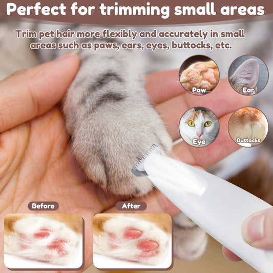 Waterproof Dog Paw Trimmer with LED Light – Quiet Grooming Clipper for Dogs & Cats